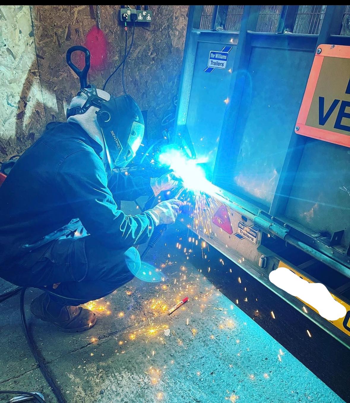 Trailer being welded.